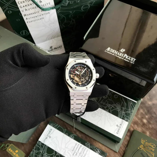 Premium Black Stainless Steel Skeleton Automatic Watch Open-Work Dial Octagonal Bezel Luxury Watch – Men