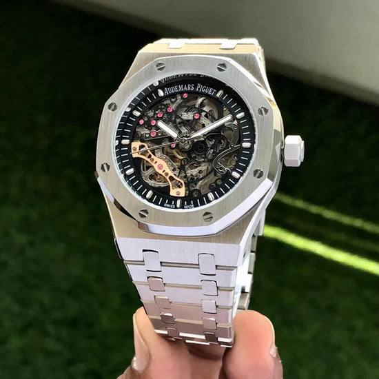 Premium Black Stainless Steel Skeleton Automatic Watch Open-Work Dial Octagonal Bezel Luxury Watch – Men