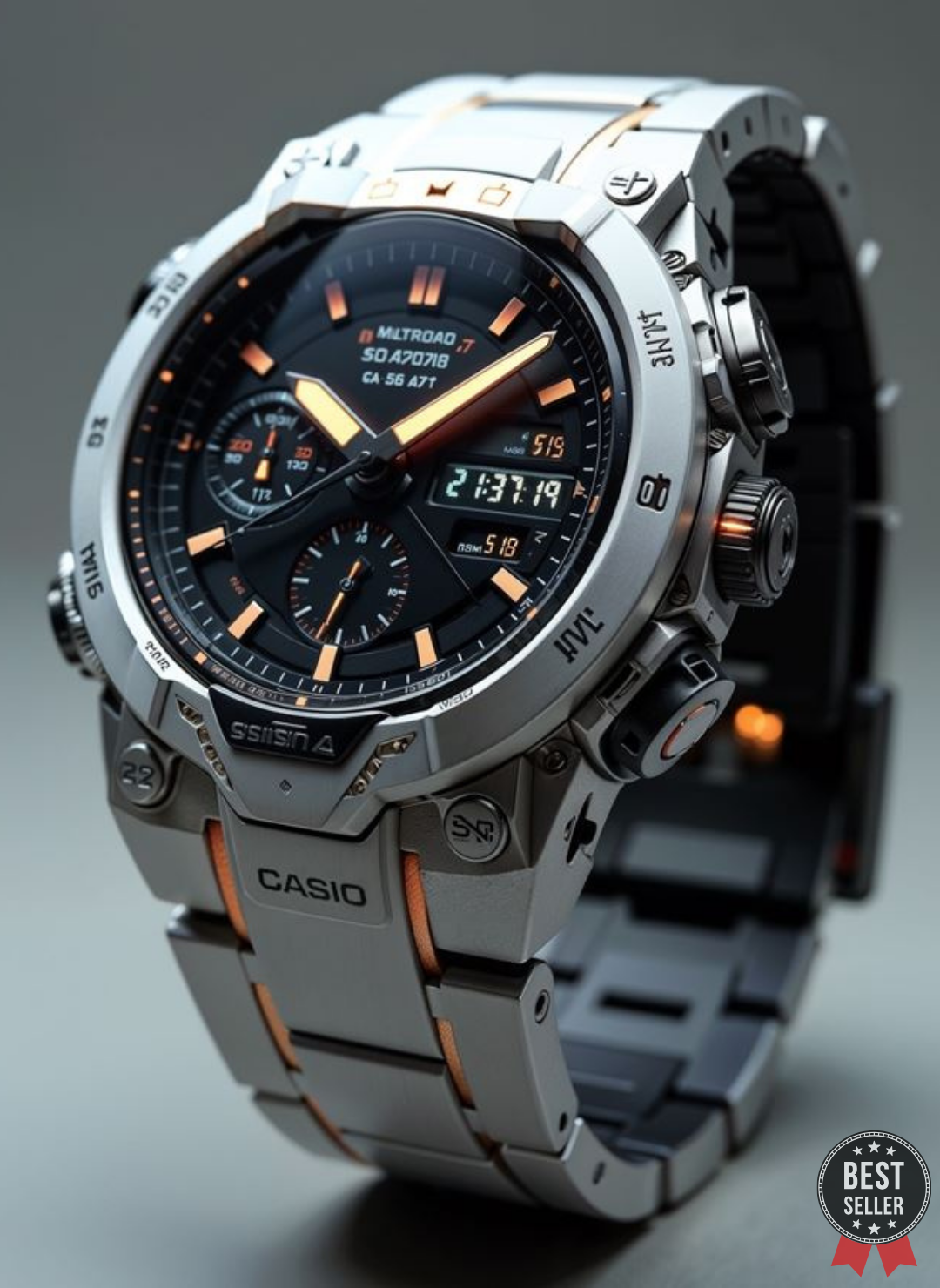 Black Silver Stainless Steel Dial Analog- Digital Watch