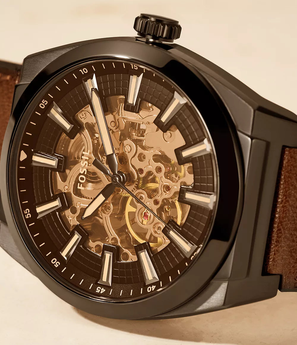 Fossil Everett Automatic Dark Brown LiteHide Leather Watch