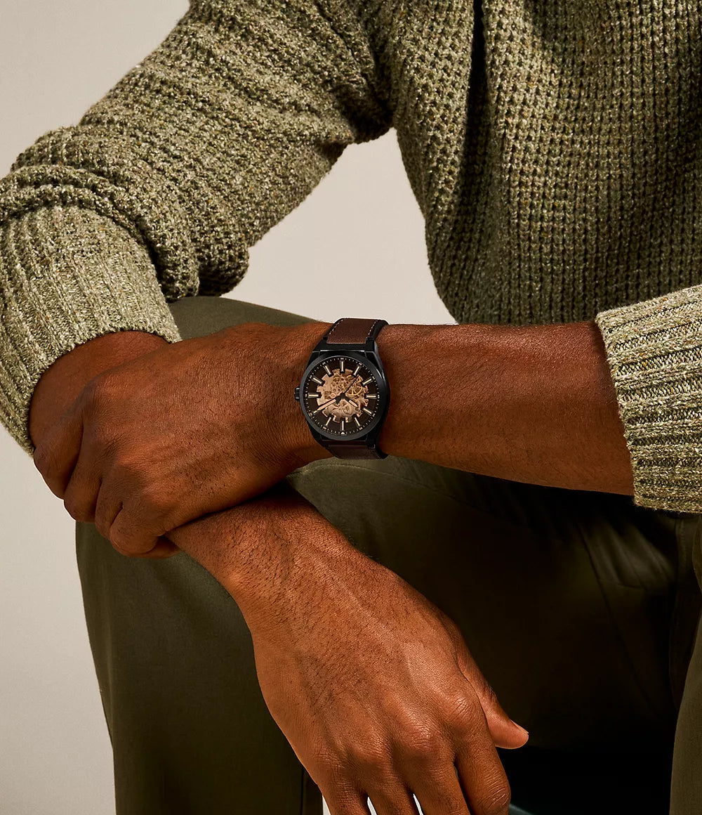 Fossil Everett Automatic Dark Brown LiteHide Leather Watch