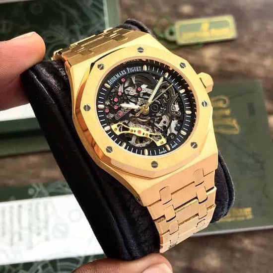 Premium Black Stainless Steel Skeleton Automatic Watch Open-Work Dial Octagonal Bezel Luxury Watch – Men