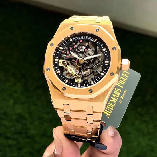 Premium Black Stainless Steel Skeleton Automatic Watch Open-Work Dial Octagonal Bezel Luxury Watch – Men